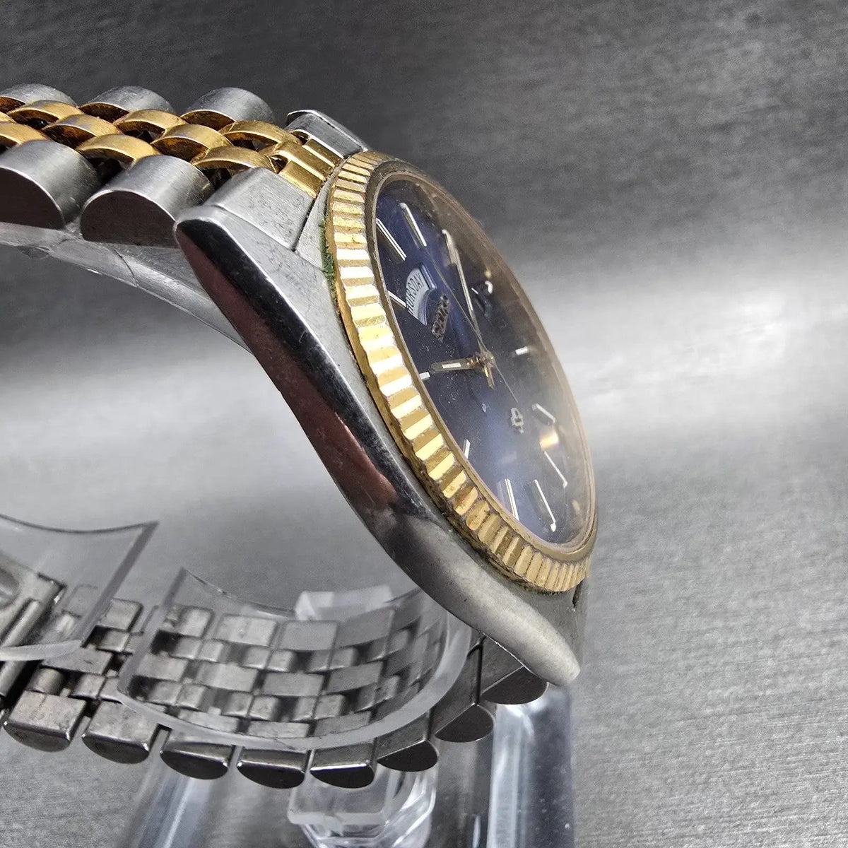 Seiko President Watch Men 36mm Blue Dial Two Tone Daydate 5Y23-8A69 New Battery3