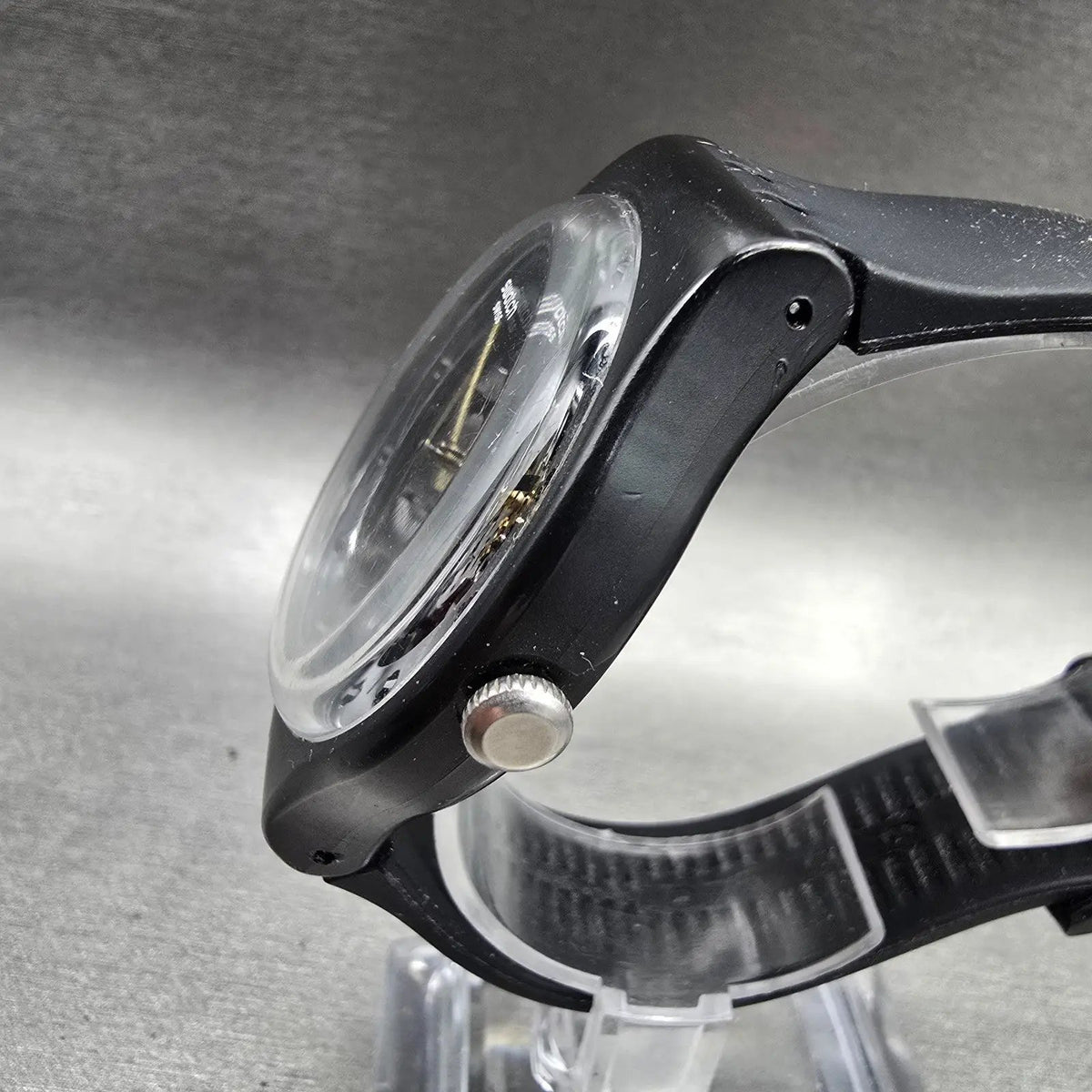 Swatch Silver Glam Watch Men 41mm Skeleton Dial Black Case SO29B109 New Battery4