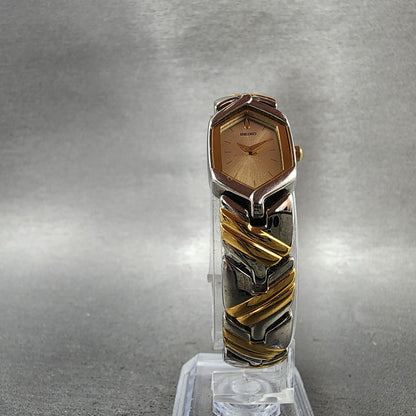 Seiko Watch Women 16mm Champagne Dial Two Tone Hexagon 4n006610 New Battery5