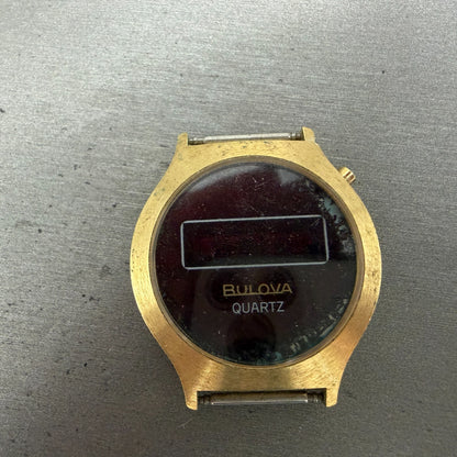 Bulova RED LED Watch Men 36mm Digital Gold Tone N6 PARTS Vintage0