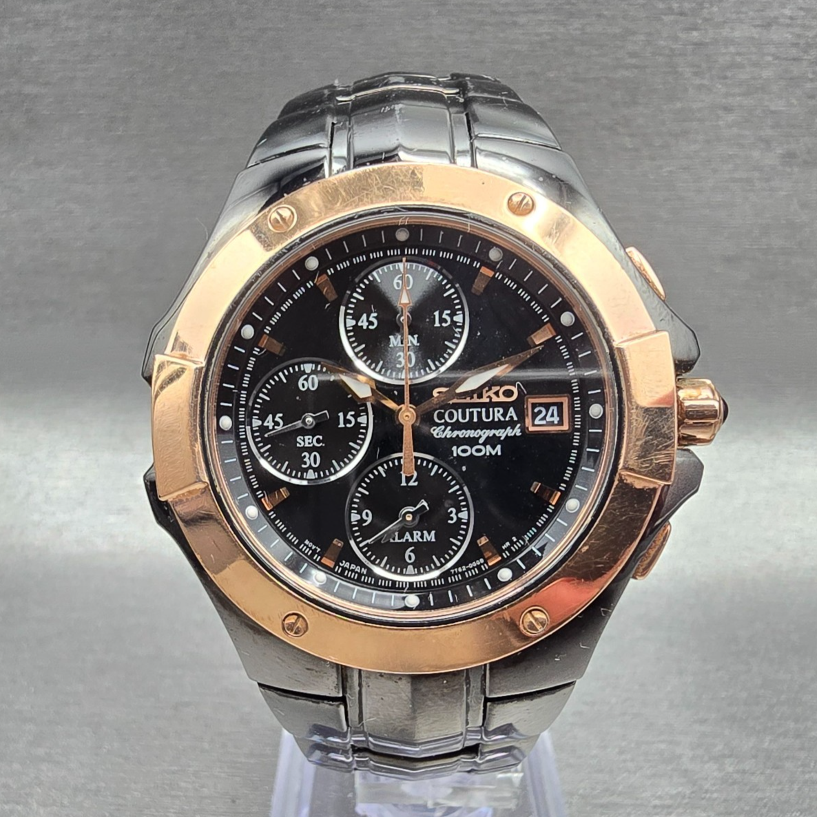 Seiko Coutura Watch Men 40mm Black Dial Two Tone Chrono Date 7T62-0FA0 New Batt0