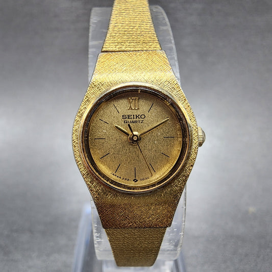 Seiko Watch Women 19mm Gold Dial Gold Tone Round 2P210A79 New Battery VTG0