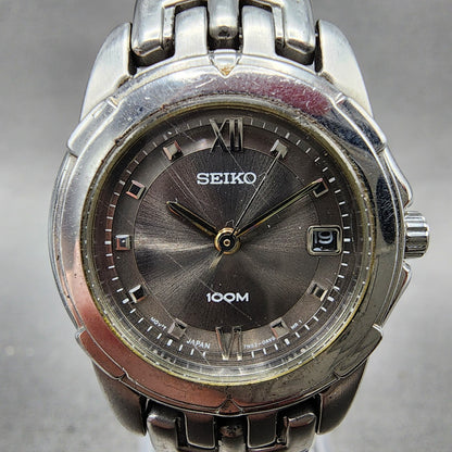 Seiko Watch Women 26mm Black Dial Silver Tone Date Round 7N820AM0 New Battery1