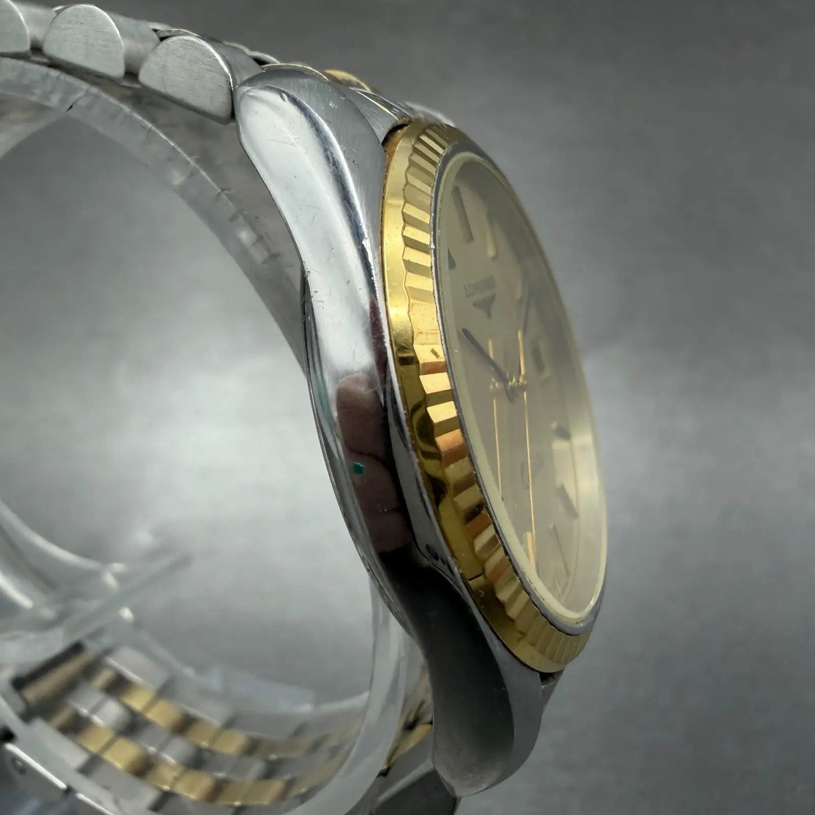 Longines Watch Men 33mm Gold Dial Two Tone Date Round 156.1647 New Battery3