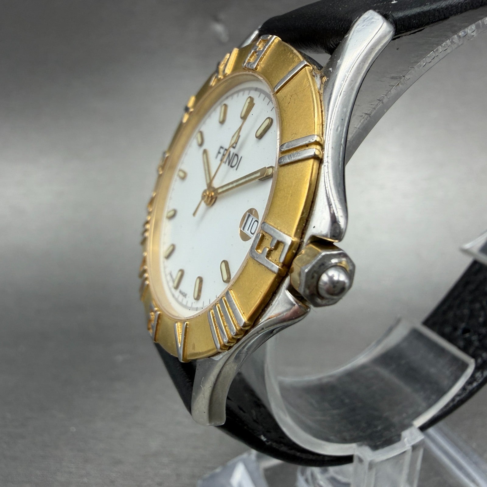 Fendi Watch Men 36mm White Dial Two Tone Date Round 2500G New Battery2