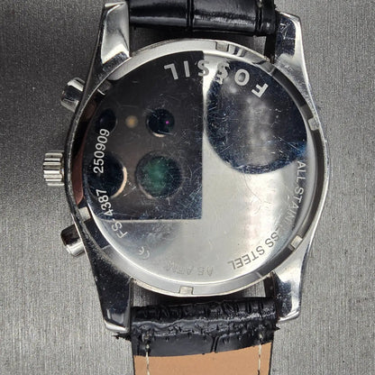 Fossil Chronograph Watch Men 46mm Black Dial Silver Tone Date FS-4387 New Batt10