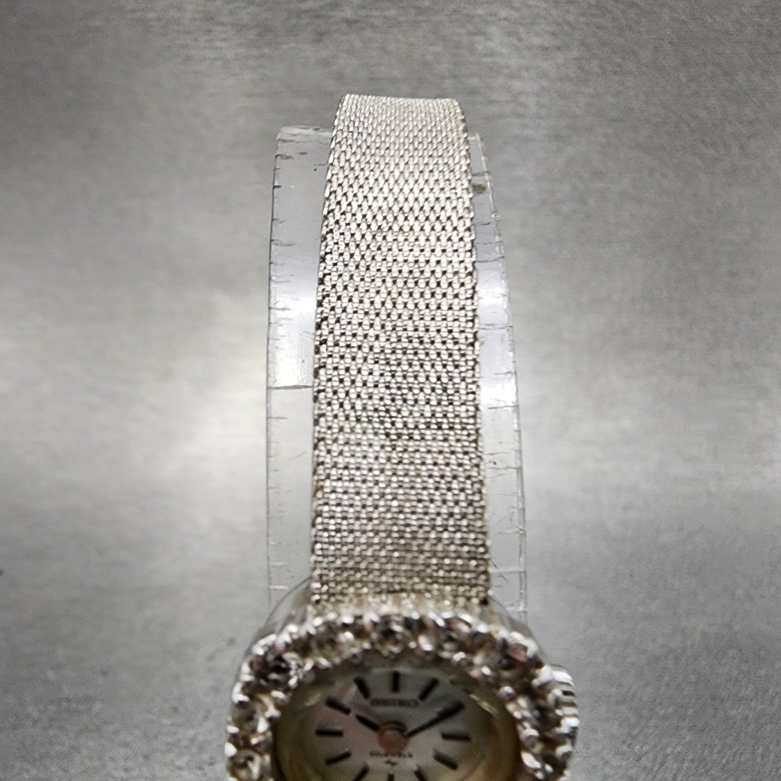 Seiko Watch Women 17mm Silver Dial White Gold Plated Gem Bezel Manual Wind4