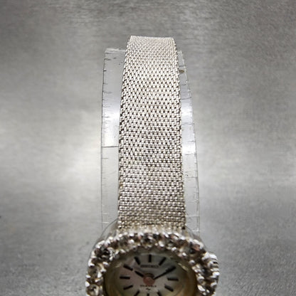 Seiko Watch Women 17mm Silver Dial White Gold Plated Gem Bezel Manual Wind4