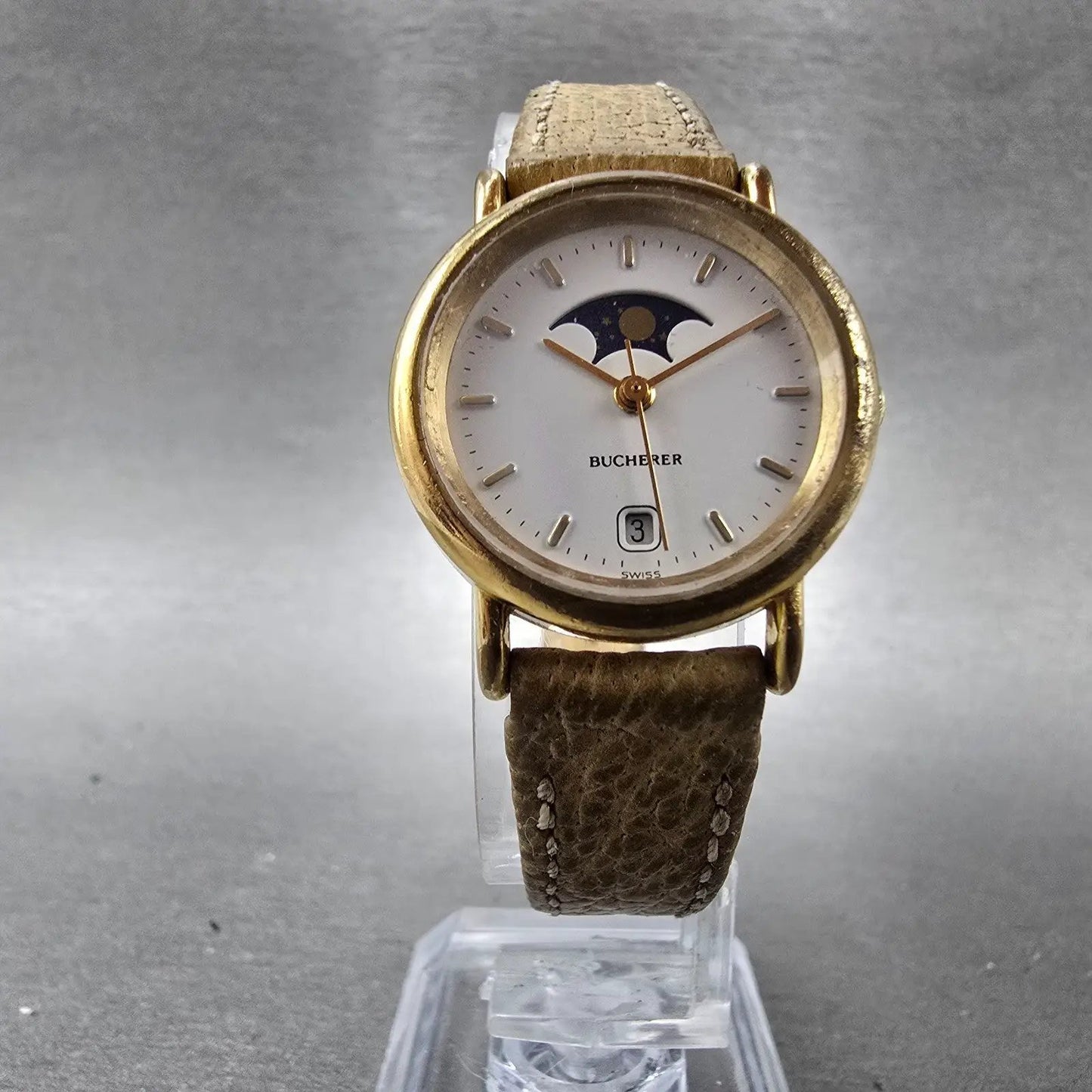 Bucherer Moonphase Watch Women 25mm White Dial Gold Tone Date READ!! New Battery5