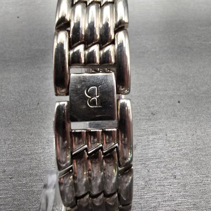 Bulova Watch Women 17mm Black Dial Silver Tone Gemmed Rectangle New Battery VTG7