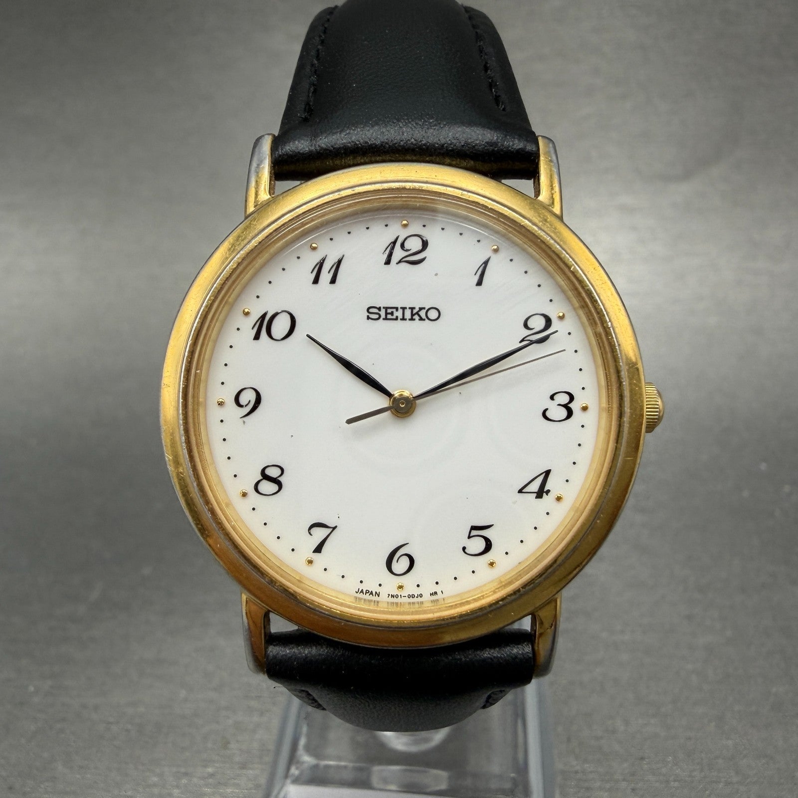 Seiko Watch Men 33mm White Dial Gold Tone Round 7N01-0BH0 NewBat Arabic Numerals0
