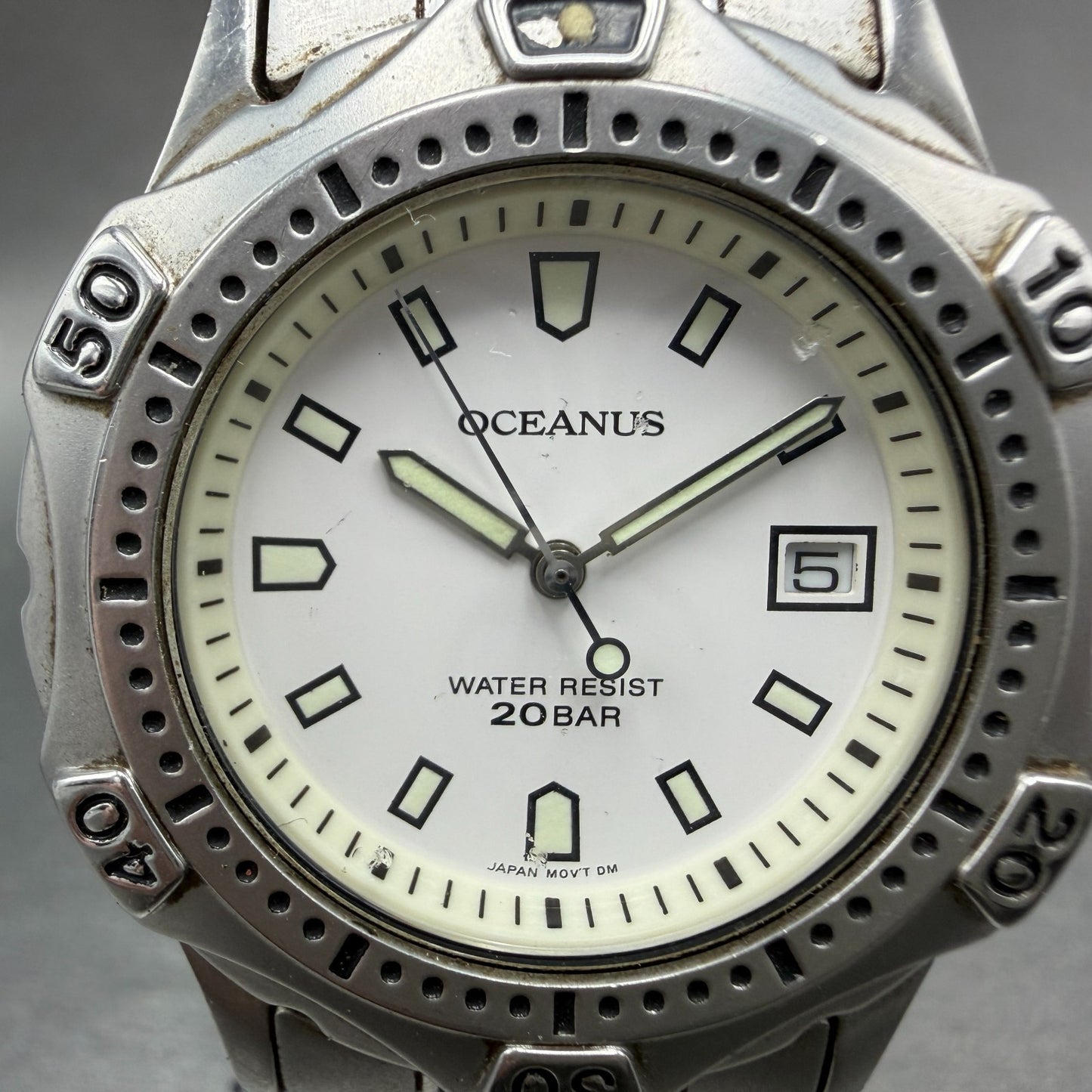 Casio Oceanus Dive Watch Men 38mm White Dial Steel Date Round OC-700 New Battery1
