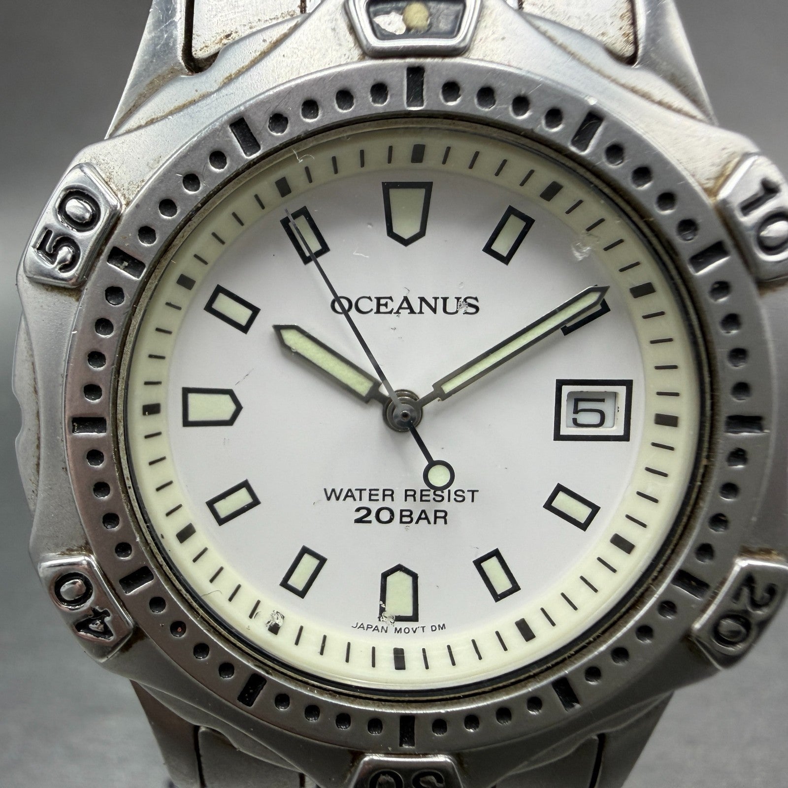 Casio Oceanus Dive Watch Men 38mm White Dial Steel Date Round OC-700 New Battery1