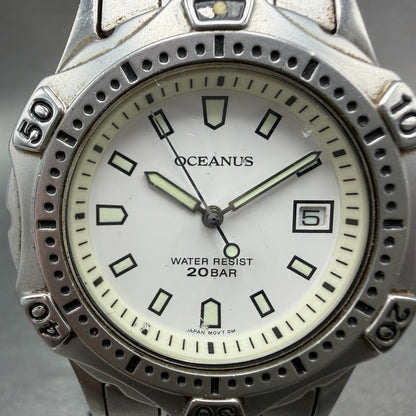 Casio Oceanus Dive Watch Men 38mm White Dial Steel Date Round OC-700 New Battery1