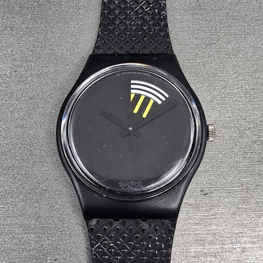 Swatch Color Window Watch Men 34mm Black Dial Black Tone Round GB715 New Battery0