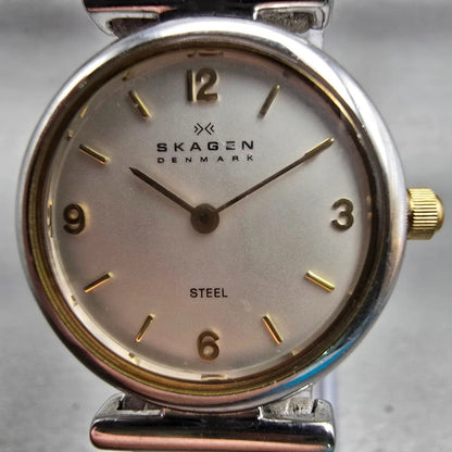 Skagen Watch Women 26mm Silver Dial Silver Tone Round 507SGSC New Battery Leathe1