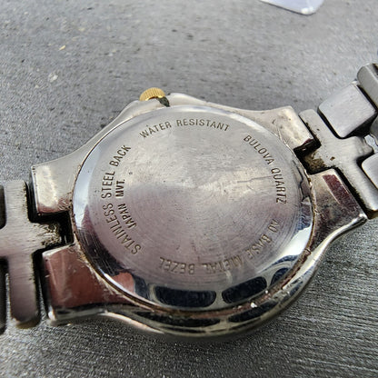 Bulova Watch Women 25mm White Dial Two Tone Date Round 98M36 New Battery A1239