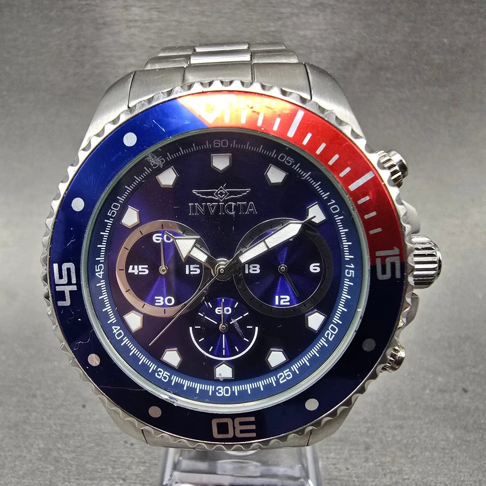 Invicta Pepsi Pro Diver Chronograph Watch Men 45mm Blue Dial Silver Tone New Bat0