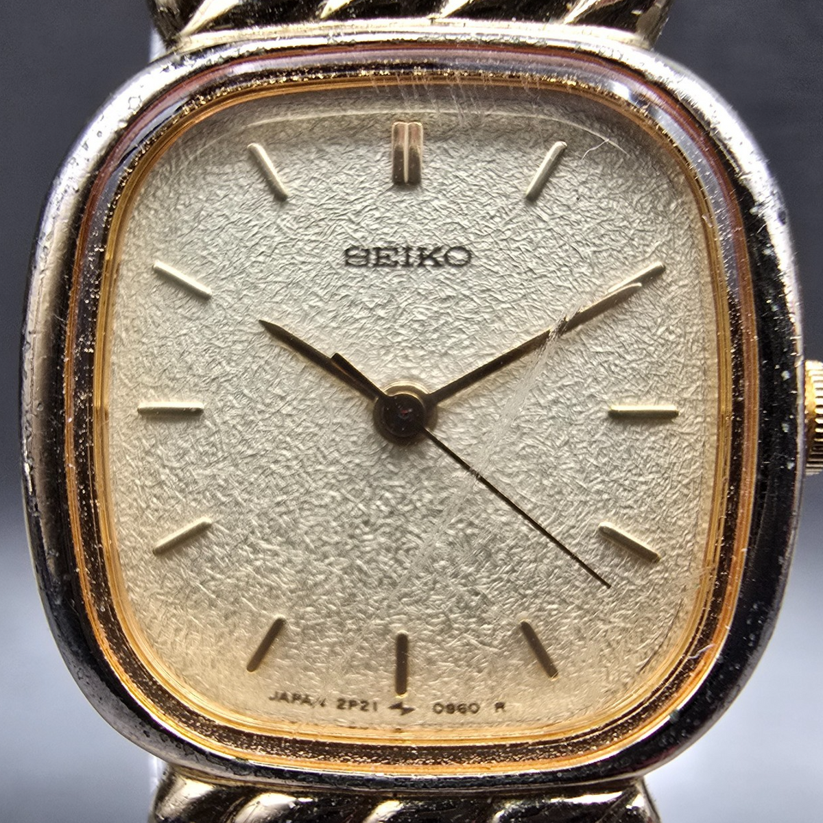 Seiko Watch Women 20mm Champagne Dial Gold Tone Rectangle 2P21-5340 New Battery1
