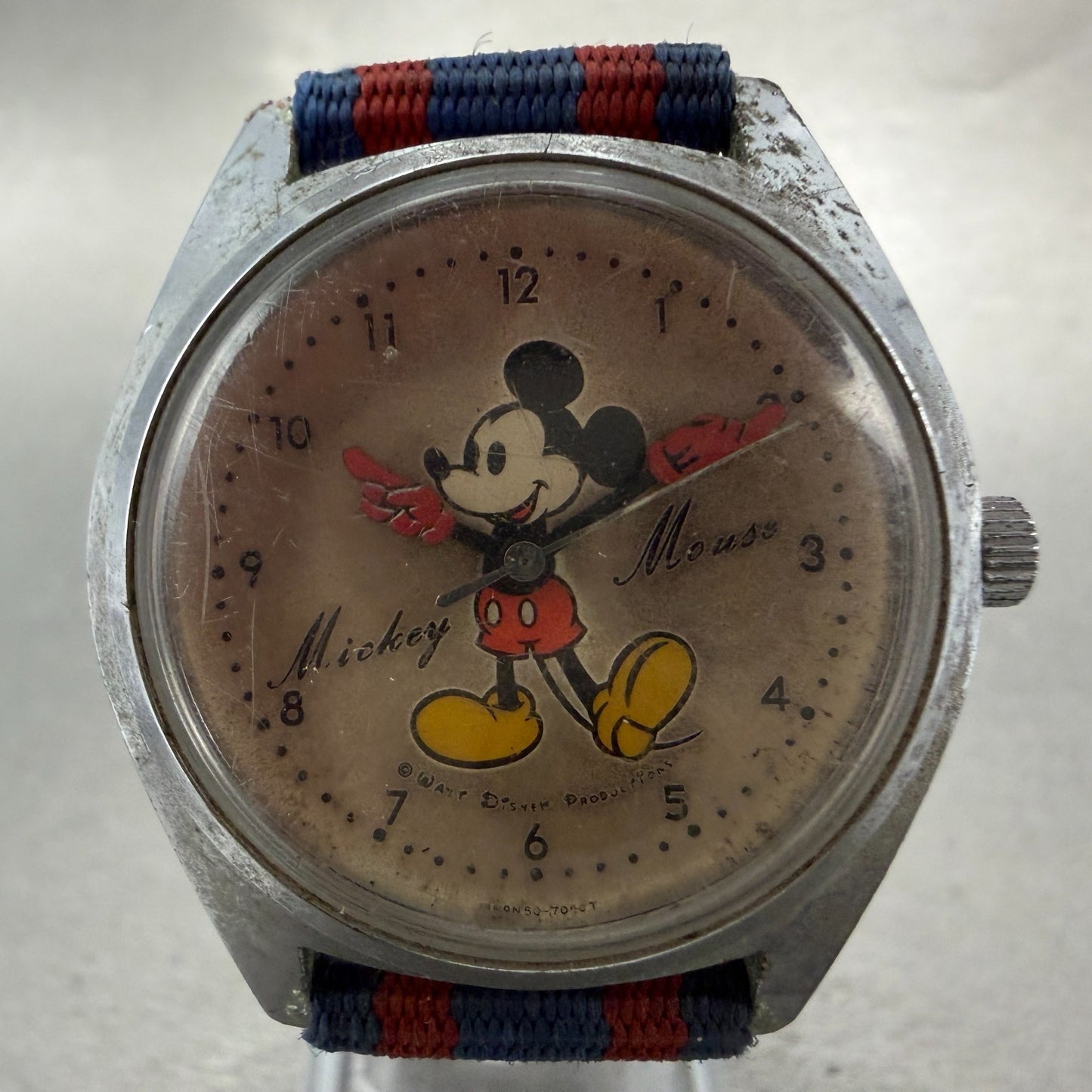 Seiko Mickey Mouse Watch Men 35mm Silver Dial Silver Tone Manual 5000-7000 Runs1