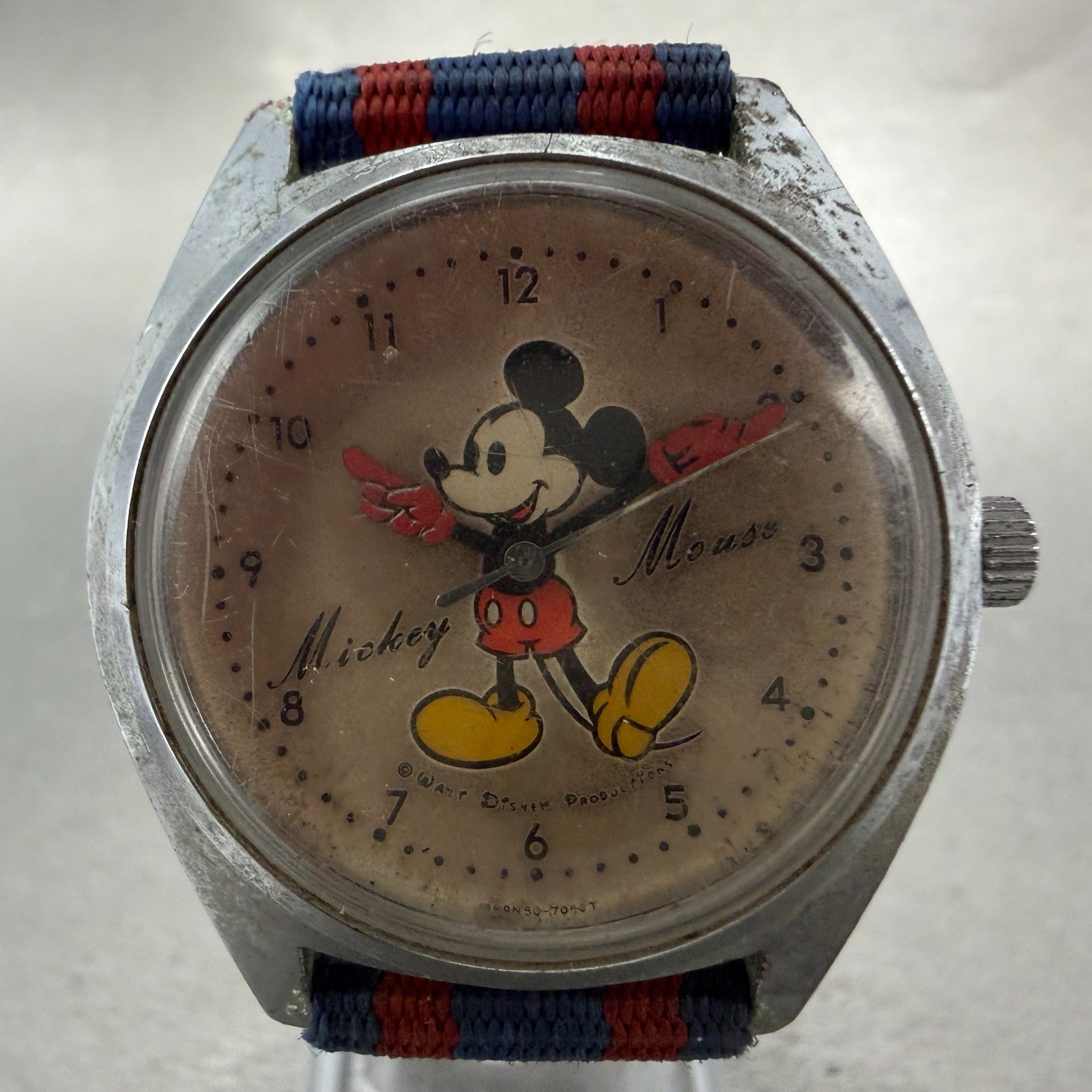 Seiko Mickey Mouse Watch Men 35mm Silver Dial Silver Tone Manual 5000-7000 Runs1