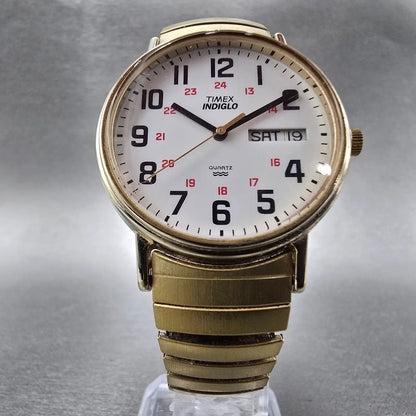 Timex Easy Reader Watch Men 35mm White Dial Gold Daydate Round New Battery5