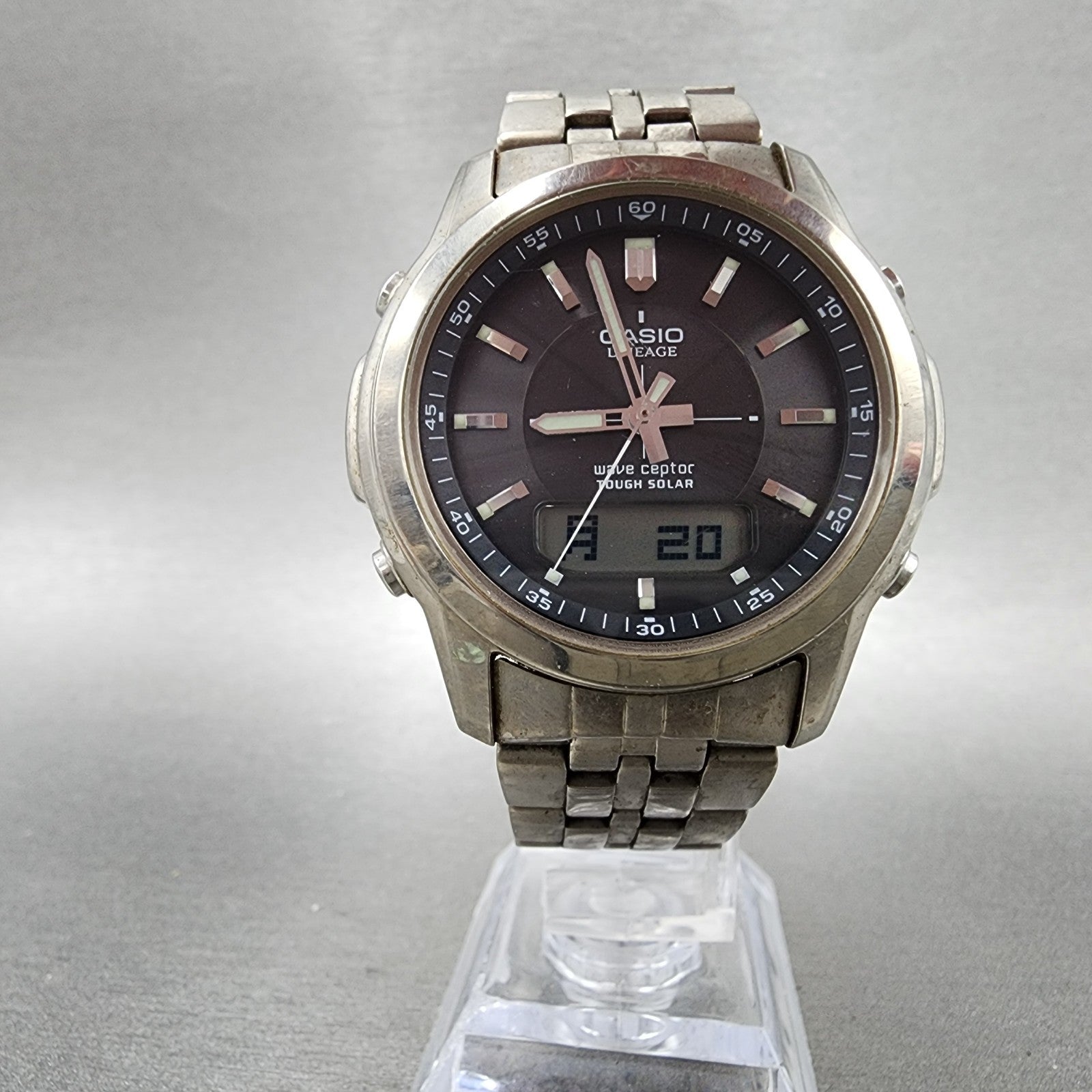 Casio Lineage Watch Men 41mm Black Dial Titanium Analog Digital Solar Runs BAC125