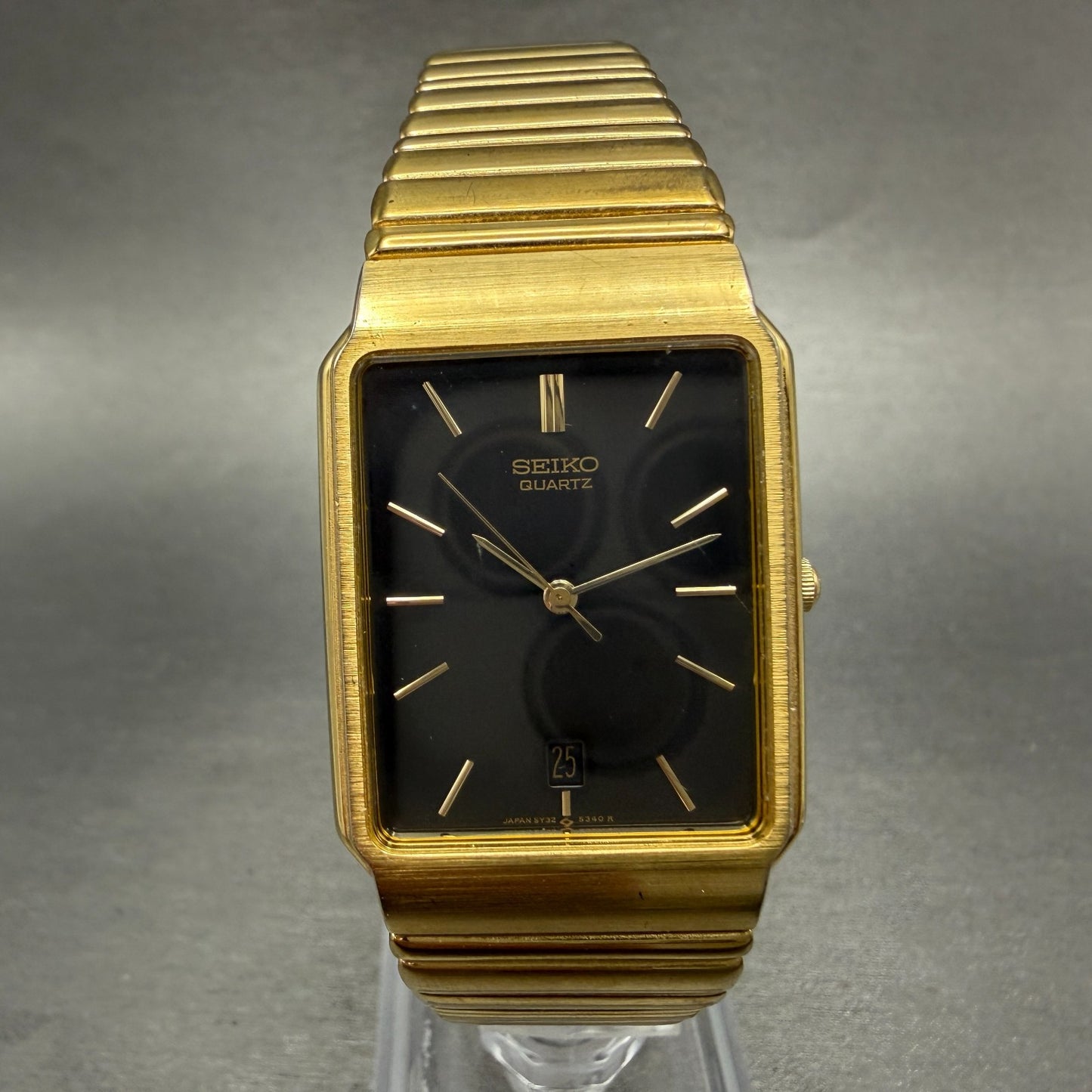 Seiko Tank Watch Men 26mm Champagne Dial Gold Tone Date 5Y32-5129 PARTS Vintage0