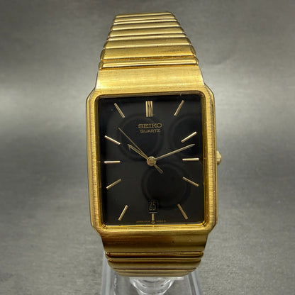 Seiko Tank Watch Men 26mm Champagne Dial Gold Tone Date 5Y32-5129 PARTS Vintage0