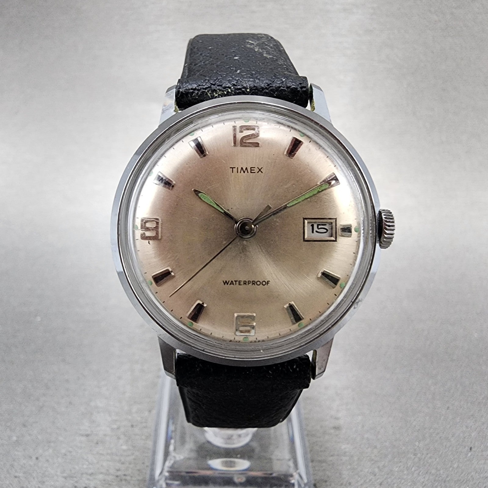 Timex Marlin Watch Men 34mm Champagne Dial Silver Tone Date Round Manual PARTS0