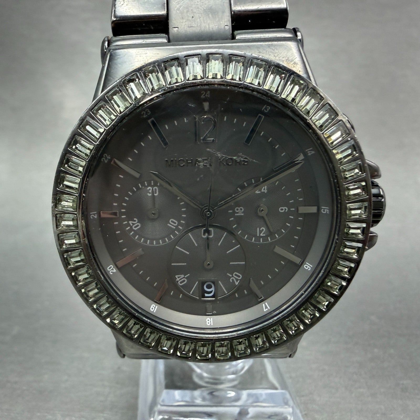 Michael Kors Dylan Chrono Watch Women 42mm Black Dial Black Tone Date New Batt0