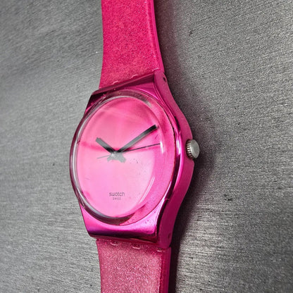 Swatch Deep Pink Watch Men 34mm Pink Dial Pink Tone Round GP139 New Battery READ2