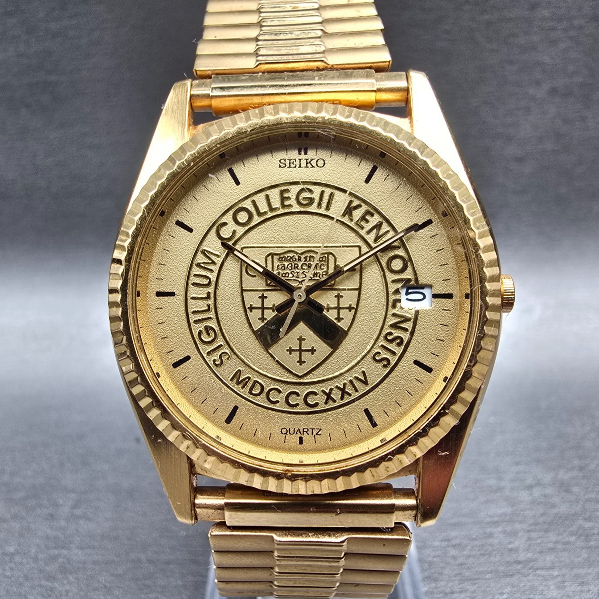 Seiko Watch Men 35mm Gold Dial Gold Tone Date Round 7N43-8111 New Battery JP0