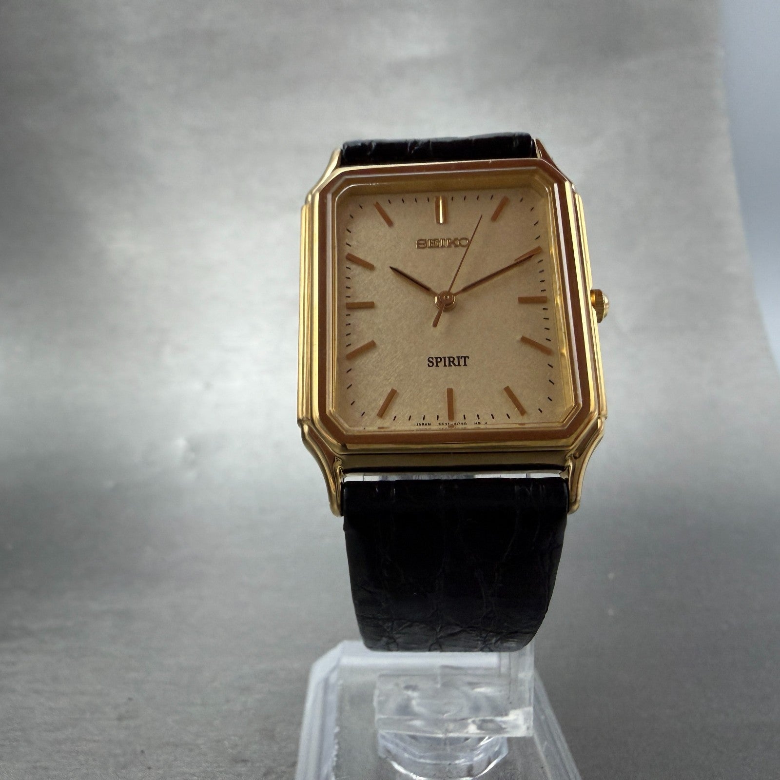 Seiko Spirit Tank Watch Men 26mm Champagne Dial Gold Tone 5E31-5B60 New Battery5