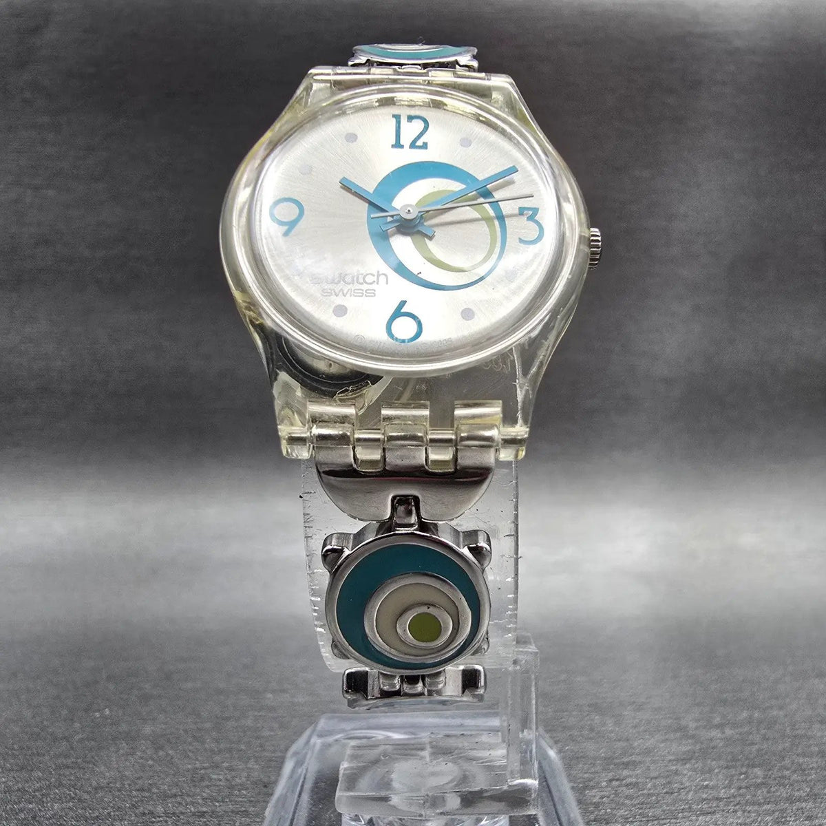 Swatch Check Pea Watch Women 25mm Silver Dial Clear Case Round LK267G New Batt6