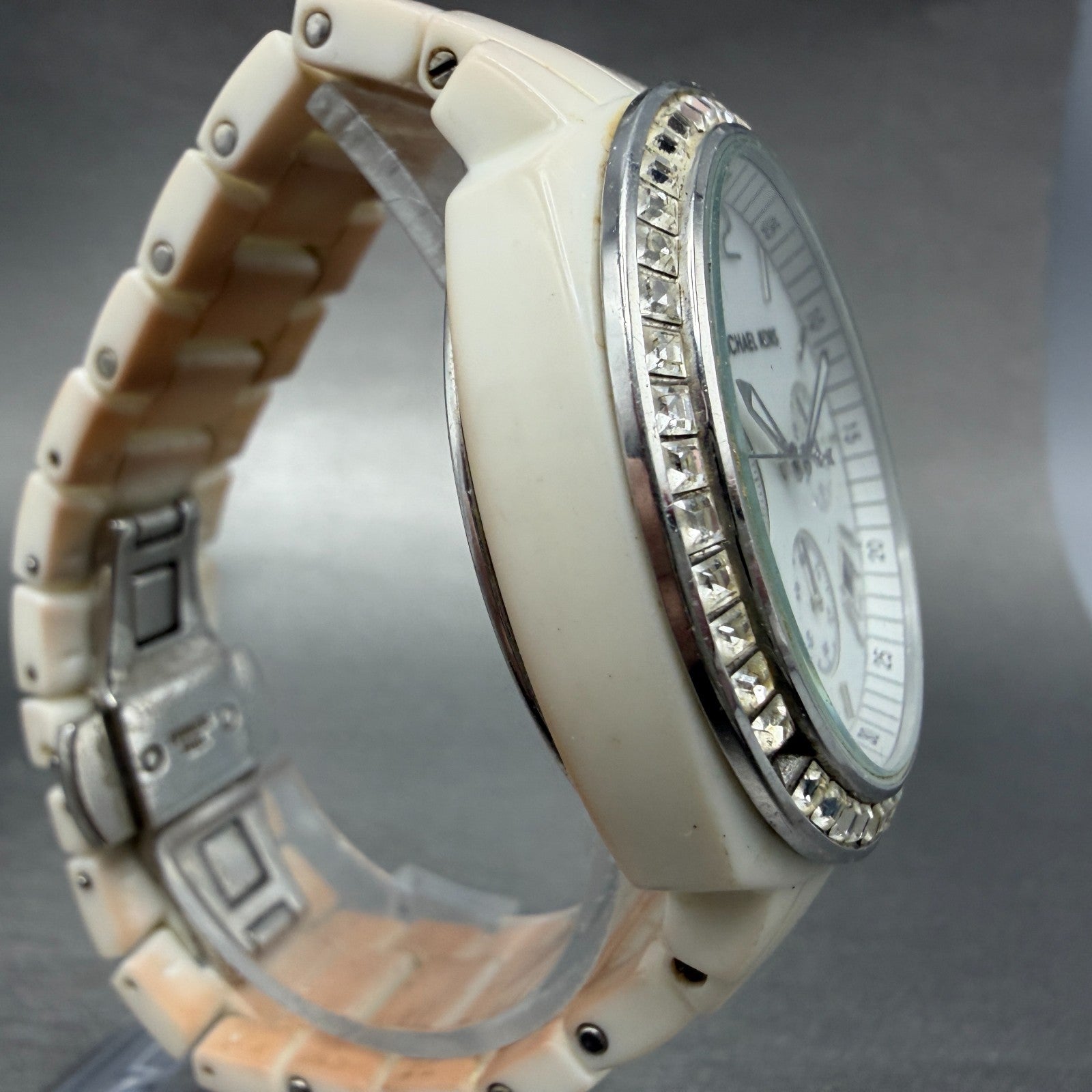 Michael kors Watch Women 40mm MOP Dial White Case Date Chrono MK-5079 New Batt3