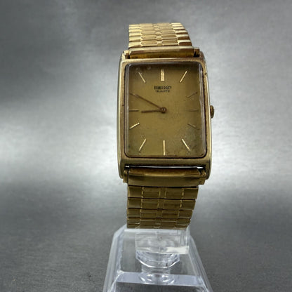 Seiko Tank Watch Men 25mm Champagne Dial Gold Tone Rectangle 7430-5560 PARTS6