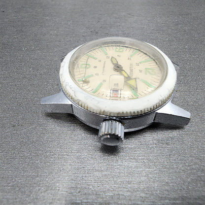 Wolbrook Dive Watch Women 32mm White Dial Silver Tone Date Manual Wind PARTS6