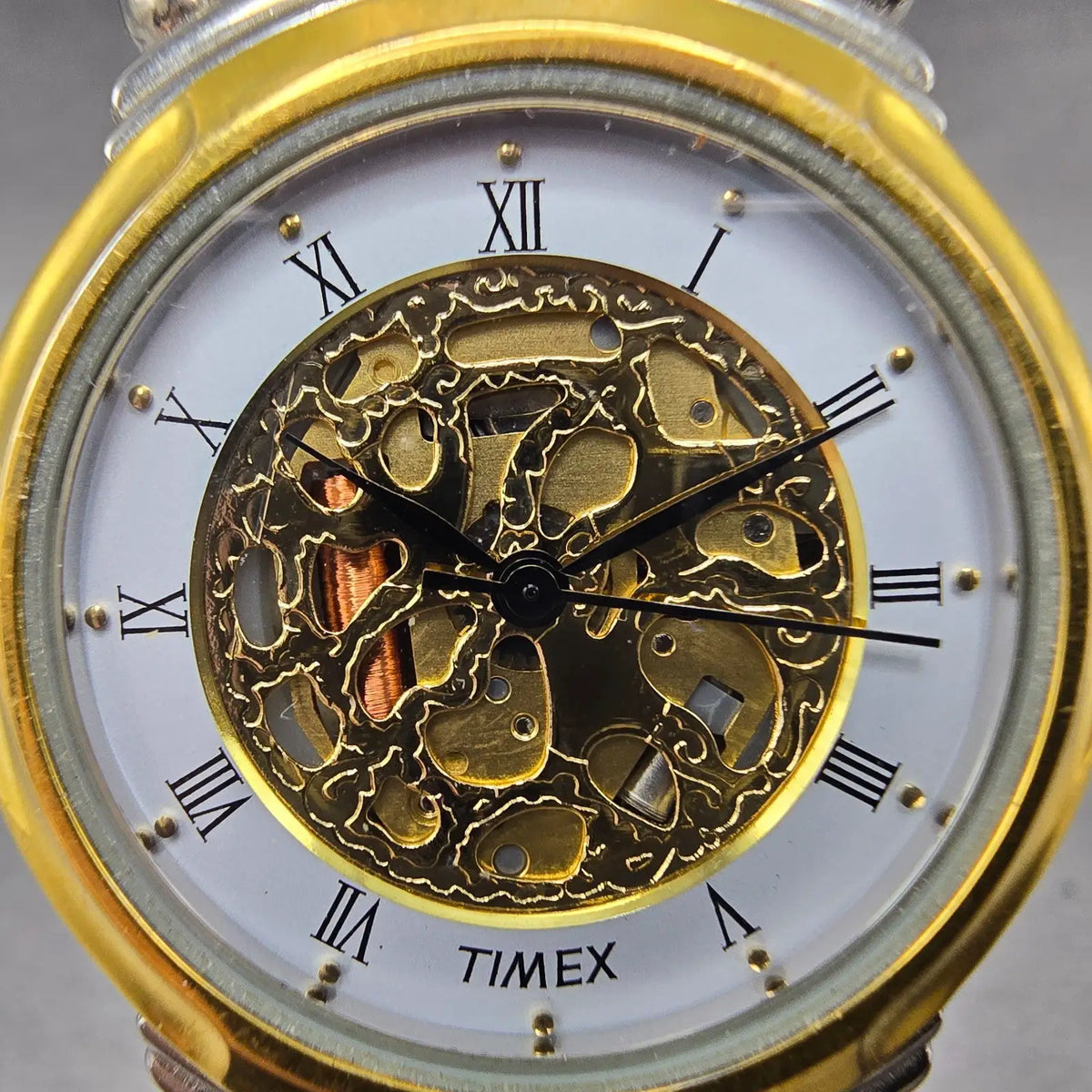 Timex Skeleton Watch Women 32mm White Dial Two Tone Round New battery VTG1