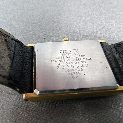 Citizen CQ Tank Watch Women 20mm Black Dial Gold Tone Rectangle New Battery10