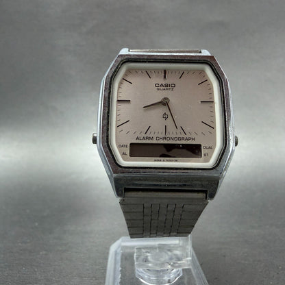 Casio Analog Digital Watch Men 32mm Silver Dial Silver Tone Alarm AQ-200 PARTS6