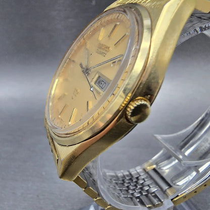 Seiko SQ Watch Men 34mm Gold Dial Gold Tone Daydate Round 7123-8439 PARTS VTG3
