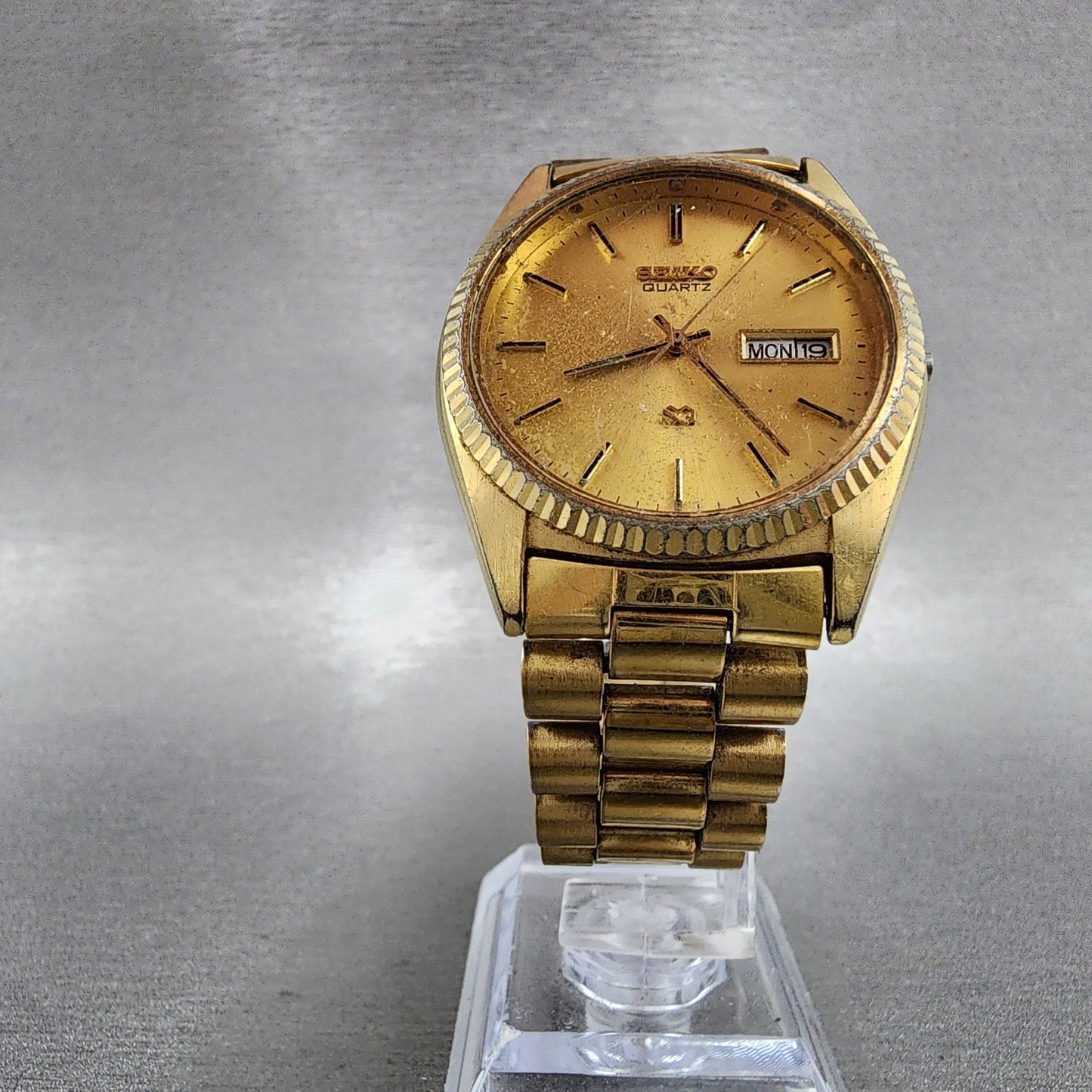 Seiko SQ President Watch Men 36mm Gold Dial Gold Tone Daydate 5y238a69 PARTS6