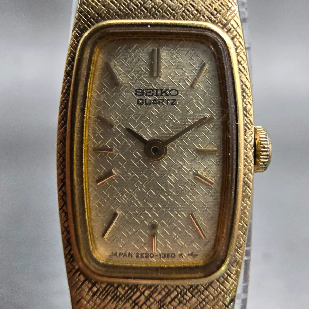 Seiko Watch Women 13mm Gold Dial Gold Tone Rectangle 2E20-6130 New Battery VTG1