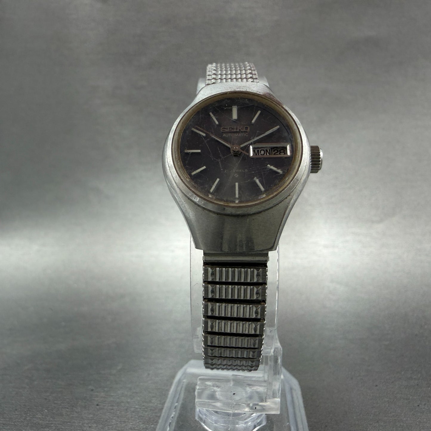 Seiko Automatic Watch Women 24mm Gray Dial Silver Tone Daydate 2706-0110 Runs5