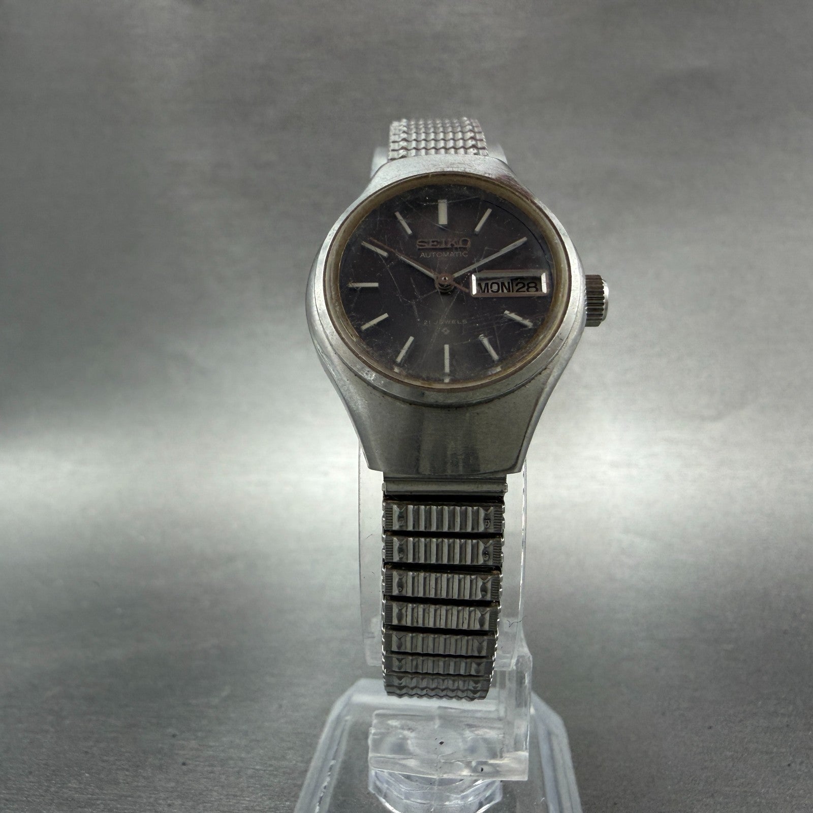 Seiko Automatic Watch Women 24mm Gray Dial Silver Tone Daydate 2706-0110 Runs5