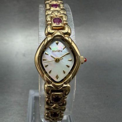 Elgin Watch Women 17mm MOP Dial Gold Tone Oval EG074 New Battery Bracelet0