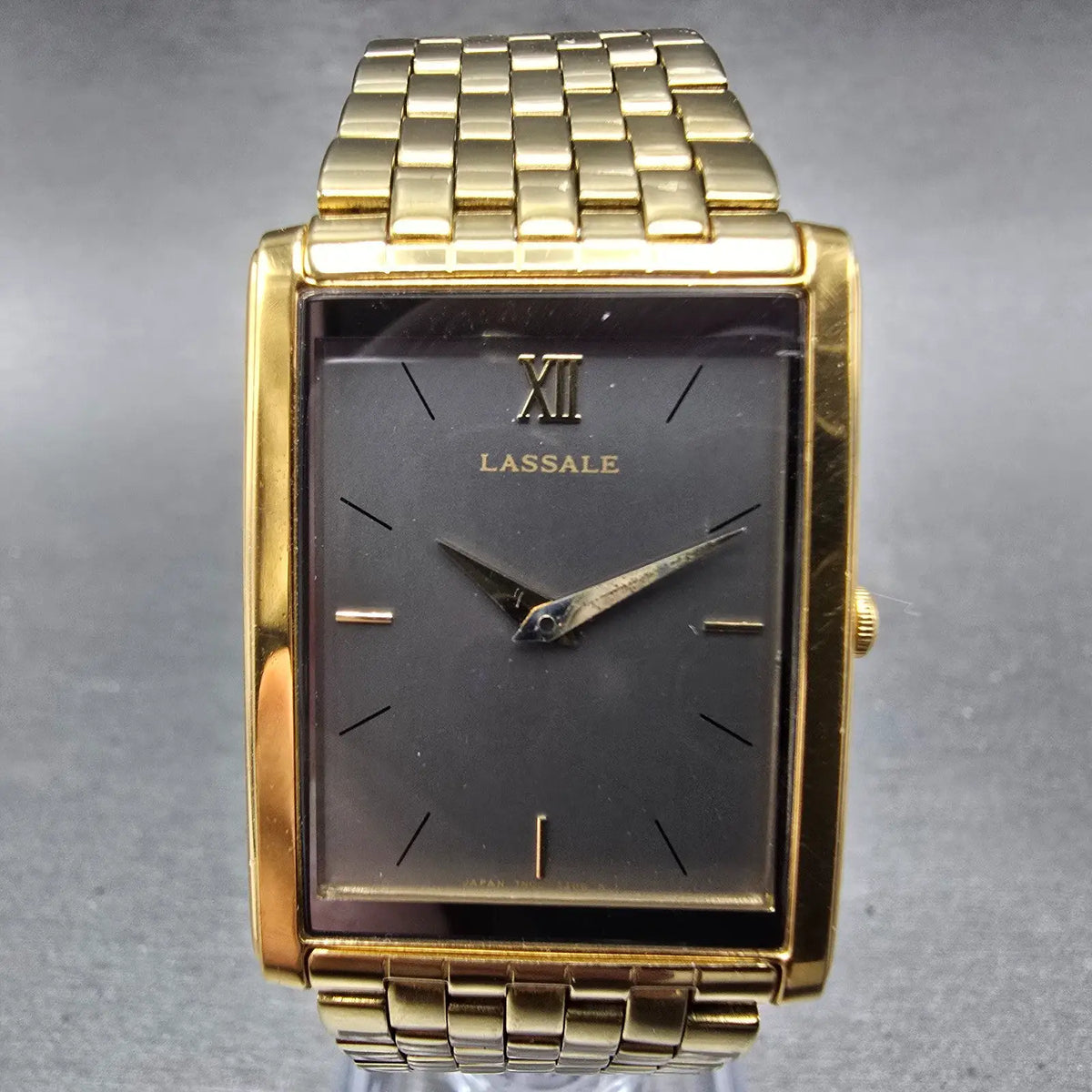 Seiko Lassale Tank Watch Men 25mm Gray Dial Gold Tone Rectangle 7N00-5219 PARTS0