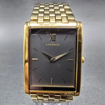 Seiko Lassale Tank Watch Men 25mm Gray Dial Gold Tone Rectangle 7N00-5219 PARTS0