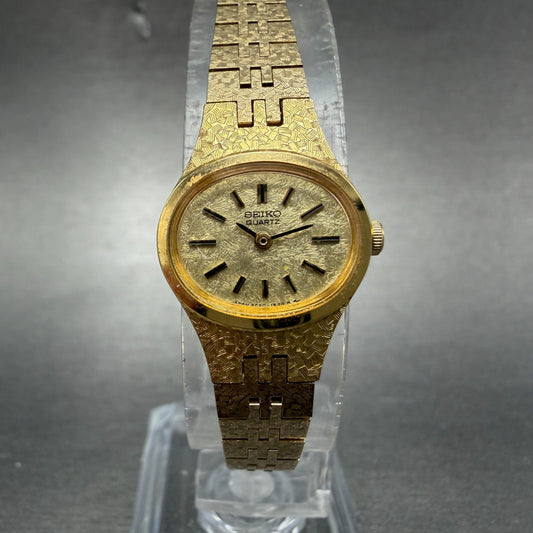 Seiko Watch Women 17mm Champagne Dial Gold Tone 2C20-5759 Oval New Battery TH0